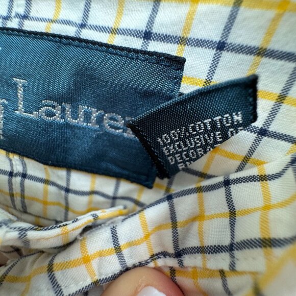 Ralph Lauren‎ Mens Classic Fit Yellow Blue Plaid Button Down Shirt L Relaxed Fit - Picture 4 of 7